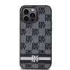 DKNY PU Leather Checkered Pattern and Stripe tok, iPhone 15 Pro Max - fekete