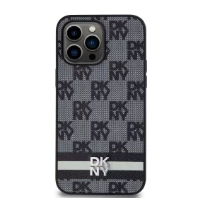   DKNY PU Leather Checkered Pattern and Stripe tok, iPhone 15 Pro Max - fekete