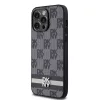 DKNY PU Leather Checkered Pattern and Stripe tok, iPhone 15 Pro Max - fekete