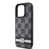 DKNY PU Leather Checkered Pattern and Stripe tok, iPhone 15 Pro Max - fekete