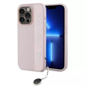   Karl Lagerfeld PU Saffiano Rhinestone Charm tok, iPhone 15 Pro Max - rózsaszín