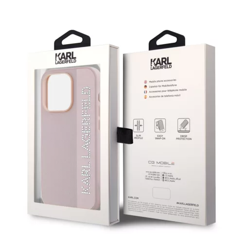 Karl Lagerfeld PU Saffiano Rhinestone Charm tok, iPhone 15 Pro Max - rózsaszín