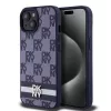 DKNY PU Leather Checkered Pattern and Stripe tok, iPhone 15 - kék