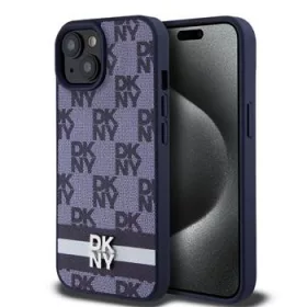  DKNY PU Leather Checkered Pattern and Stripe tok, iPhone 15 - kék