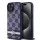 DKNY PU Leather Checkered Pattern and Stripe tok, iPhone 15 - kék