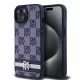 DKNY PU Leather Checkered Pattern and Stripe tok, iPhone 15 - kék