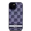 DKNY PU Leather Checkered Pattern and Stripe tok, iPhone 15 - kék