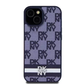   DKNY PU Leather Checkered Pattern and Stripe tok, iPhone 15 - kék