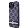 DKNY PU Leather Checkered Pattern and Stripe tok, iPhone 15 - kék