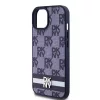 DKNY PU Leather Checkered Pattern and Stripe tok, iPhone 15 - kék