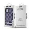 DKNY PU Leather Checkered Pattern and Stripe tok, iPhone 15 - kék