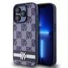 DKNY PU Leather Checkered Pattern and Stripe tok, iPhone 15 Pro - kék