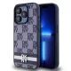 DKNY PU Leather Checkered Pattern and Stripe tok, iPhone 15 Pro - kék