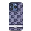 DKNY PU Leather Checkered Pattern and Stripe tok, iPhone 15 Pro - kék