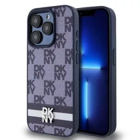   DKNY PU Leather Checkered Pattern and Stripe tok, iPhone 15 Pro Max - kék