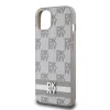 DKNY PU Leather Checkered Pattern and Stripe tok, iPhone 13 - bézs