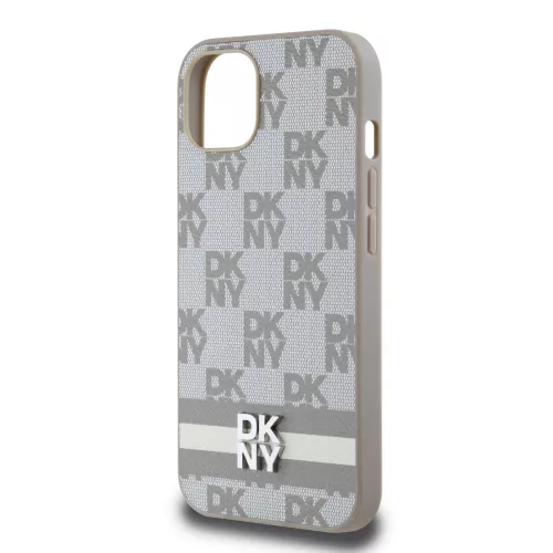 DKNY PU Leather Checkered Pattern and Stripe tok, iPhone 13 - bézs
