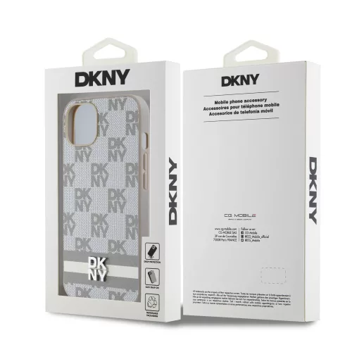 DKNY PU Leather Checkered Pattern and Stripe tok, iPhone 13 - bézs