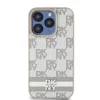 DKNY PU Leather Checkered Pattern and Stripe tok, iPhone 13 Pro - bézs