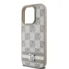DKNY PU Leather Checkered Pattern and Stripe tok, iPhone 13 Pro - bézs
