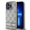 DKNY PU Leather Checkered Pattern and Stripe tok, iPhone 13 Pro Max - bézs