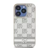 DKNY PU Leather Checkered Pattern and Stripe tok, iPhone 13 Pro Max - bézs