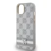 DKNY PU Leather Checkered Pattern and Stripe tok, iPhone 14 - bézs