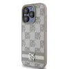 DKNY PU Leather Checkered Pattern and Stripe tok, iPhone 14 Pro - bézs