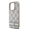 DKNY PU Leather Checkered Pattern and Stripe tok, iPhone 14 Pro - bézs