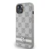 DKNY PU Leather Checkered Pattern and Stripe tok, iPhone 15 - bézs