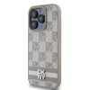 DKNY PU Leather Checkered Pattern and Stripe tok, iPhone 15 Pro Max - bézs
