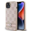 DKNY PU Leather Checkered Pattern and Stripe tok, iPhone 13 - rózsaszín