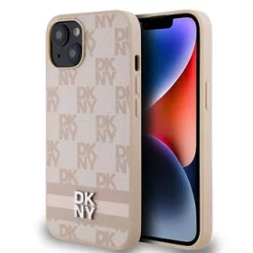   DKNY PU Leather Checkered Pattern and Stripe tok, iPhone 13 - rózsaszín