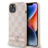 DKNY PU Leather Checkered Pattern and Stripe tok, iPhone 15 - rózsaszín