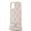 DKNY PU Leather Checkered Pattern and Stripe tok, iPhone 15 - rózsaszín