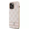 DKNY PU Leather Checkered Pattern and Stripe tok, iPhone 15 Pro Max - rózsaszín