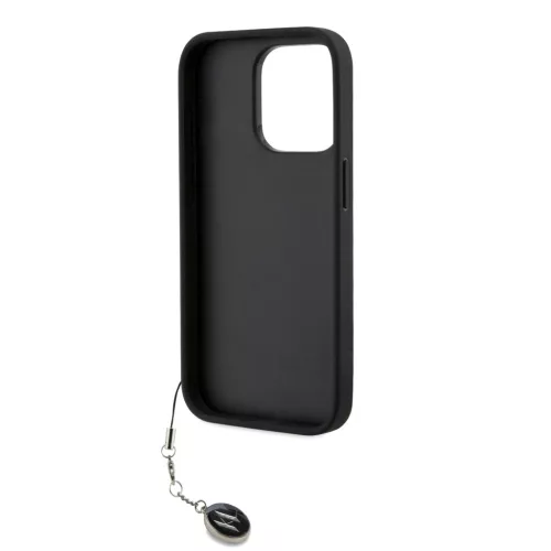 Karl Lagerfeld PU Saffiano Rhinestone Charm tok, iPhone 15 Pro - fekete