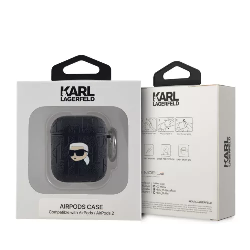 Karl Lagerfeld PU Embossed Karl Head tok, Airpods 1/2 - fekete