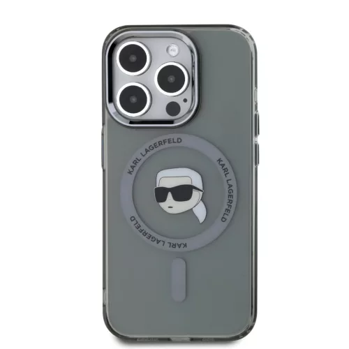 Karl Lagerfeld IML Karl Head Metal Frame MagSafe iPhone 15 Pro Max tok – fekete
