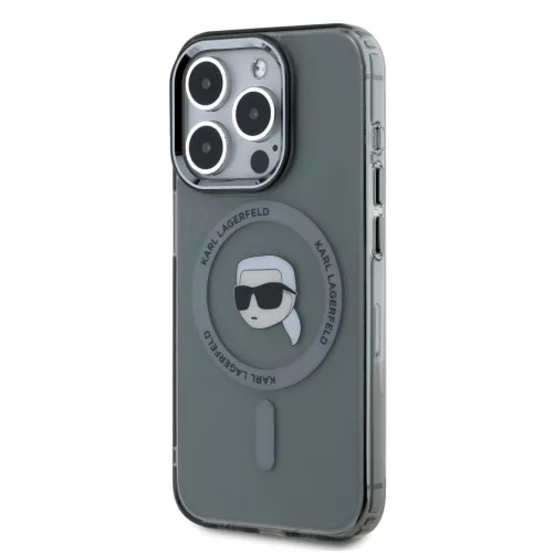Karl Lagerfeld IML Karl Head Metal Frame MagSafe iPhone 15 Pro Max tok – fekete