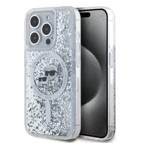   Karl Lagerfeld Liquid Glitter Karl and Choupette Heads MagSafe iPhone 15 Pro tok – átlátszó