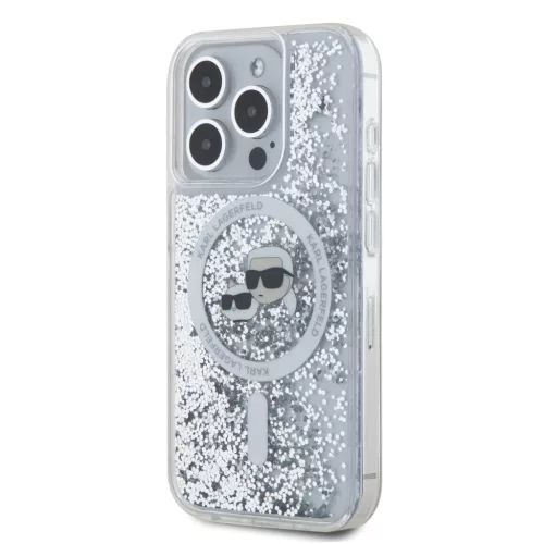 Karl Lagerfeld Liquid Glitter Karl and Choupette Heads MagSafe iPhone 15 Pro tok – átlátszó