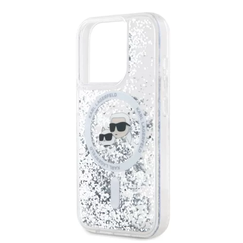 Karl Lagerfeld Liquid Glitter Karl and Choupette Heads MagSafe iPhone 15 Pro tok – átlátszó