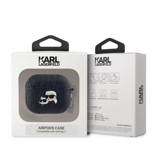 Karl Lagerfeld PU Embossed Karl and Choupette Heads tok, Airpods 3 - fekete