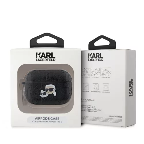 Karl Lagerfeld PU Embossed Karl and Choupette Heads tok, Airpods Pro 2 - fekete