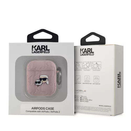 Karl Lagerfeld PU Embossed Karl and Choupette Heads tok, Airpods 1/2 - rózsaszín