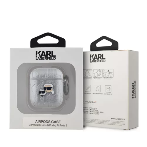 Karl Lagerfeld PU Embossed Karl and Choupette Heads tok, Airpods 1/2 - ezüst