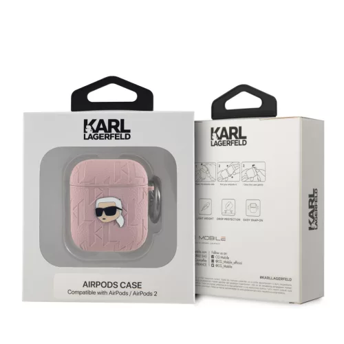 Karl Lagerfeld PU Embossed Karl Head tok, Airpods 1/2 - rózsaszín