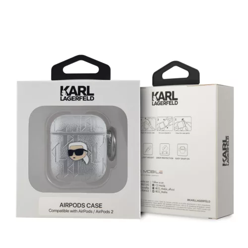 Karl Lagerfeld PU Embossed Karl Head tok, Airpods 1/2 - ezüst - 
