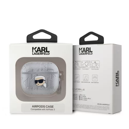 Karl Lagerfeld PU Embossed Karl Head tok, Airpods 3 - ezüst